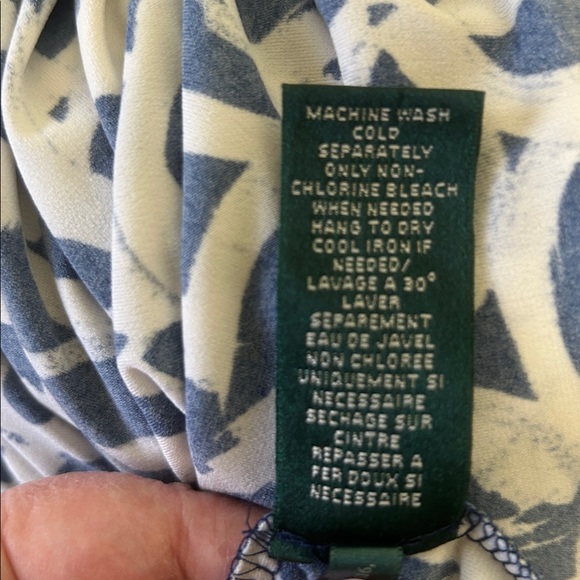 Lauren Ralph Lauren Blue White Abstract Floral Stretch Faux Wrap Dress Size 10 - Picture 9 of 9